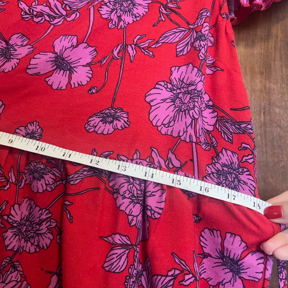 Red Floral Ruffled Cold Shoulder Sundress - Picture 5 of 9